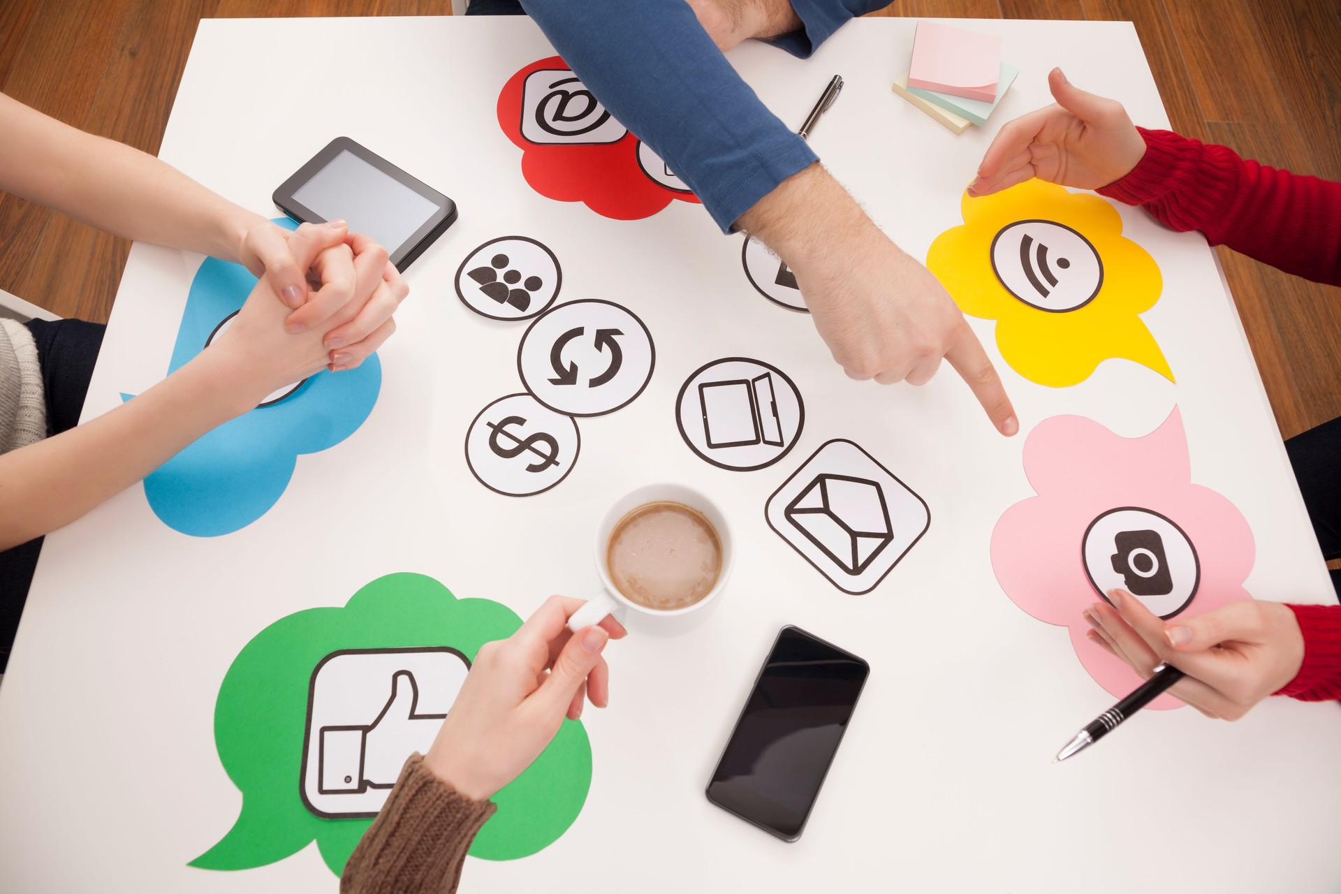 Small business team works at a table